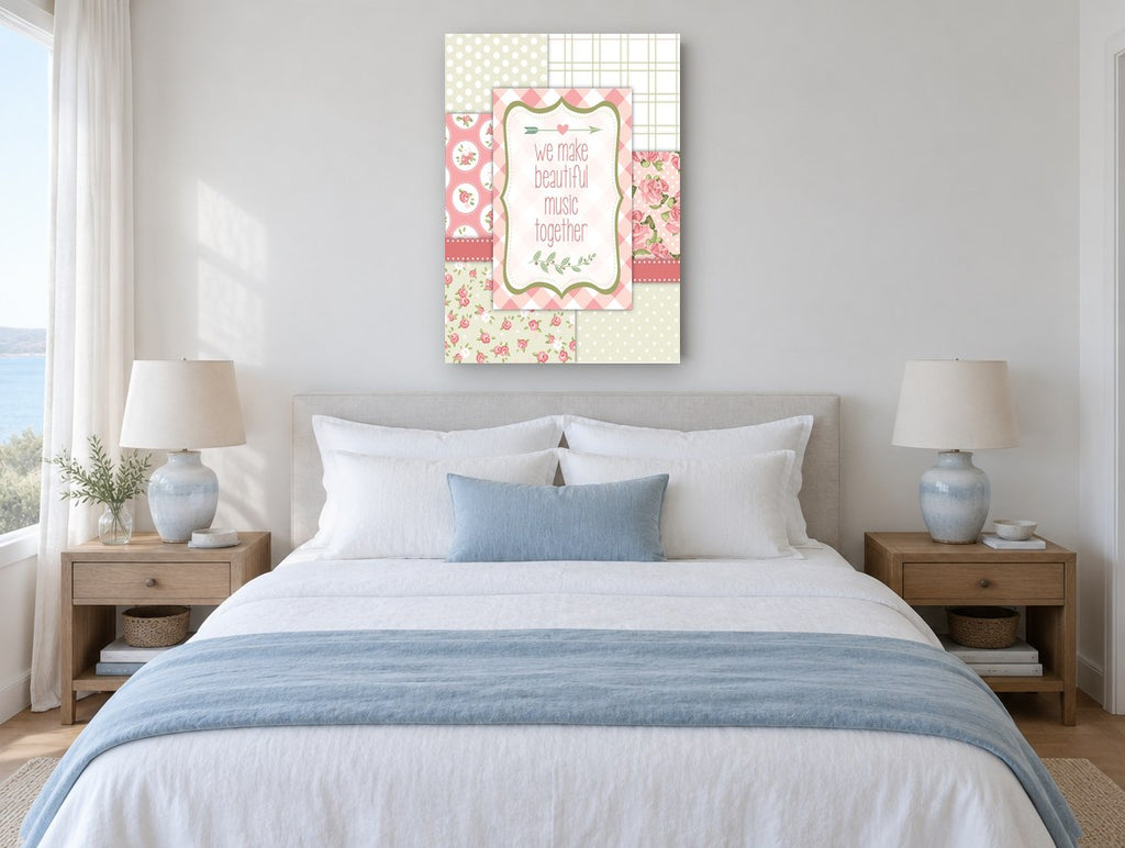 Beautiful Music Together vintage canvas print on the wall of a coastal bedroom