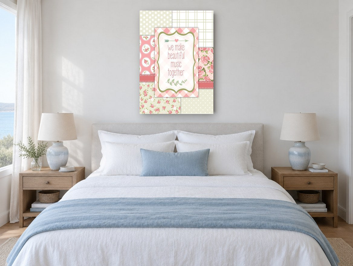 Beautiful Music Together vintage canvas print on the wall of a coastal bedroom