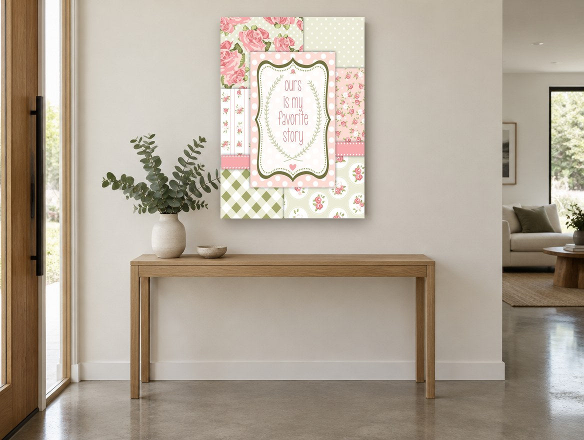Ours Is My Favourite Story vintage canvas print on the wall of a entry hall