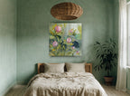 Rain Washed Proteas floral canvas print on the wall of a bedroom