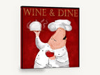 Chef With Red Wine, chef red wine illustration kitchen, kitchen canvas wall art print ready to hang