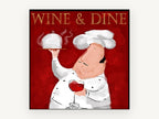 Chef With Red Wine, kitchen canvas wall art print, front view