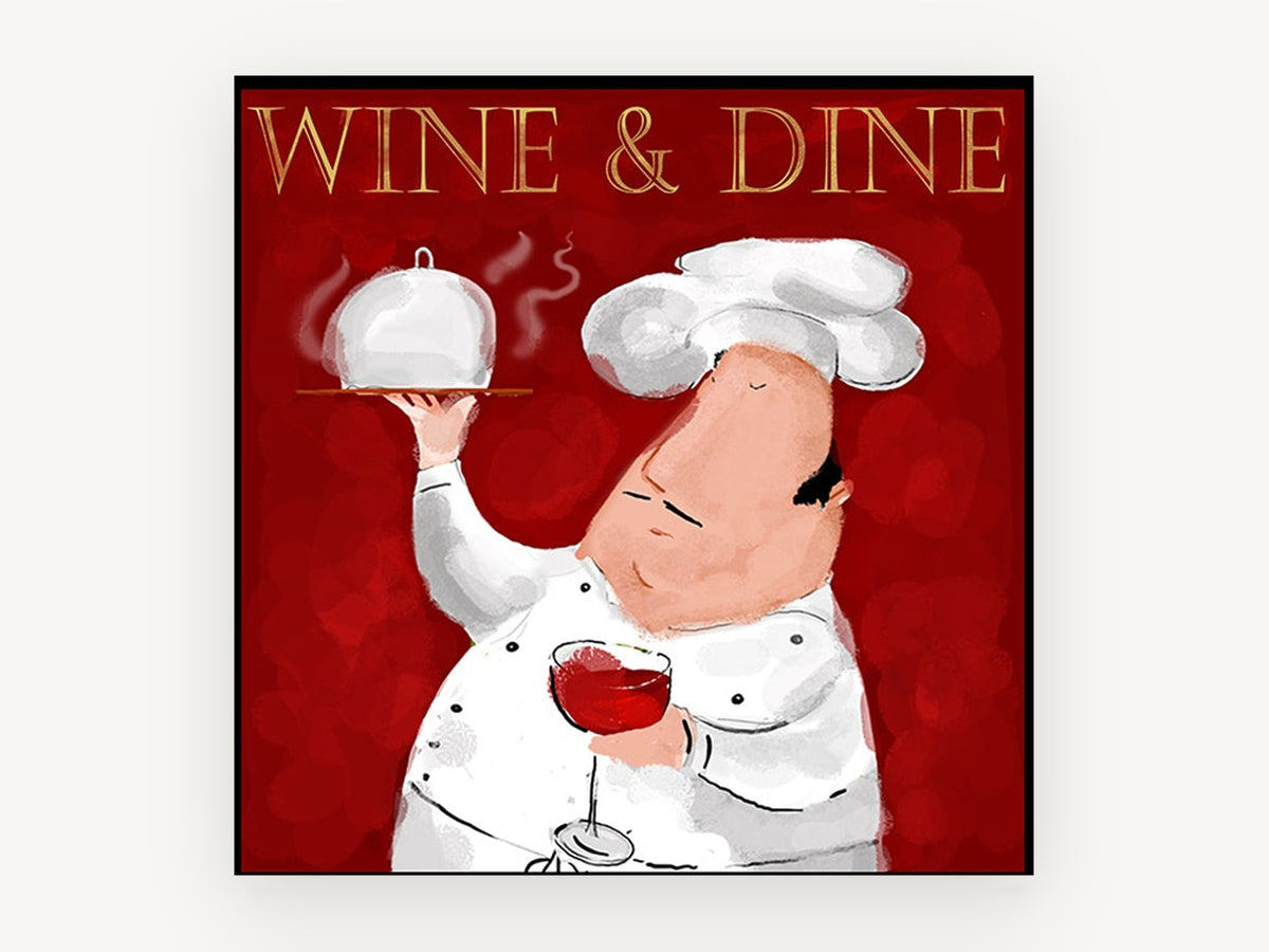 Chef With Red Wine, kitchen canvas wall art print, front view