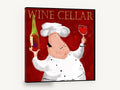 Chef Raises a Glass, chef wine cellar illustration kitchen, kitchen canvas wall art print ready to hang