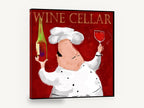 Chef Raises a Glass, chef wine cellar illustration kitchen, kitchen canvas wall art print ready to hang