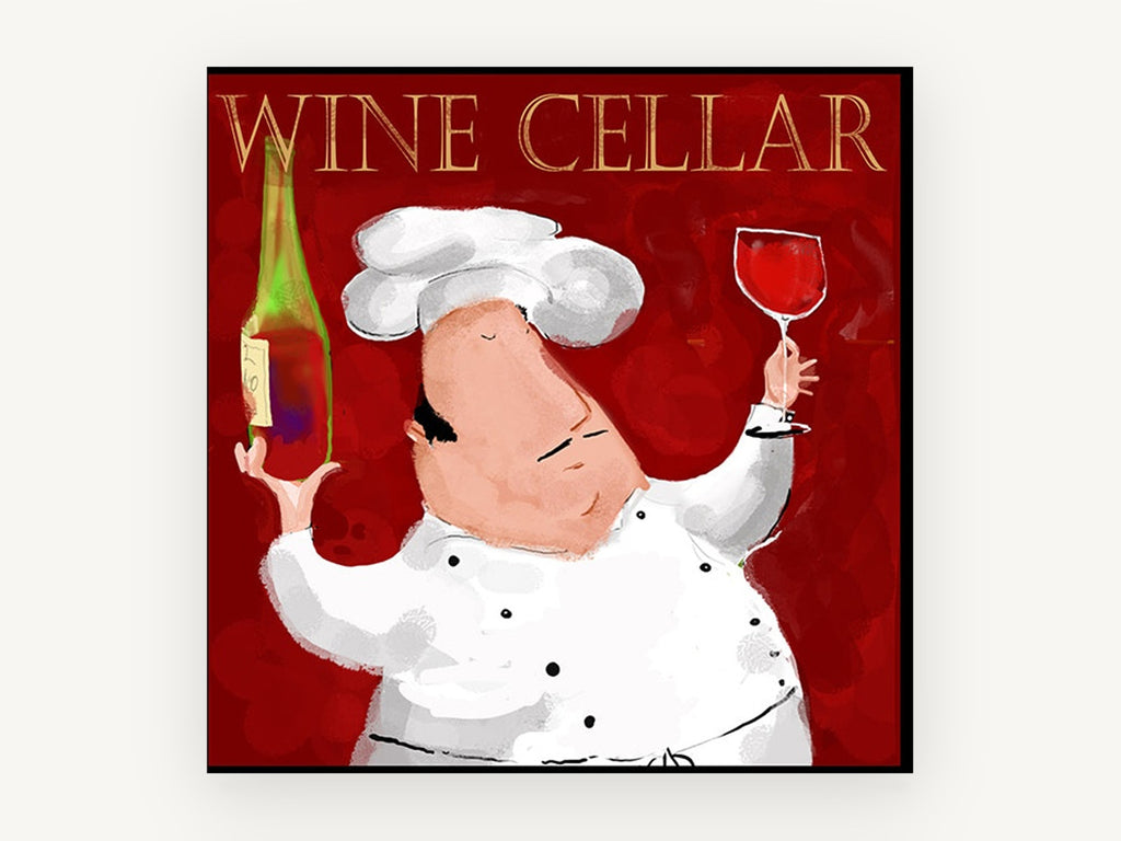 Chef Raises a Glass, kitchen canvas wall art print, front view