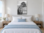 Lion Beneath the Acacia animal canvas print on the wall of a bedroom