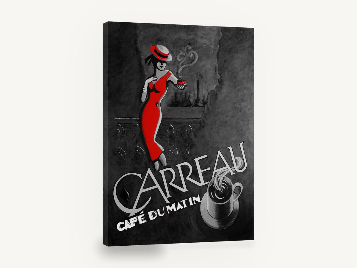 Red Dress Morning Café, vintage café poster red dress coffee, kitchen canvas wall art print ready to hang