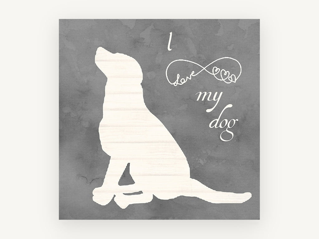 Love My Dog Silhouette, i love my dog silhouette illustration, animal canvas wall art print, front view