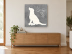 Love My Dog Silhouette animal canvas print on the wall of a living room above a sideboard