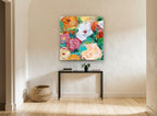 Bright Spring Medley floral canvas print on the wall of a hallway