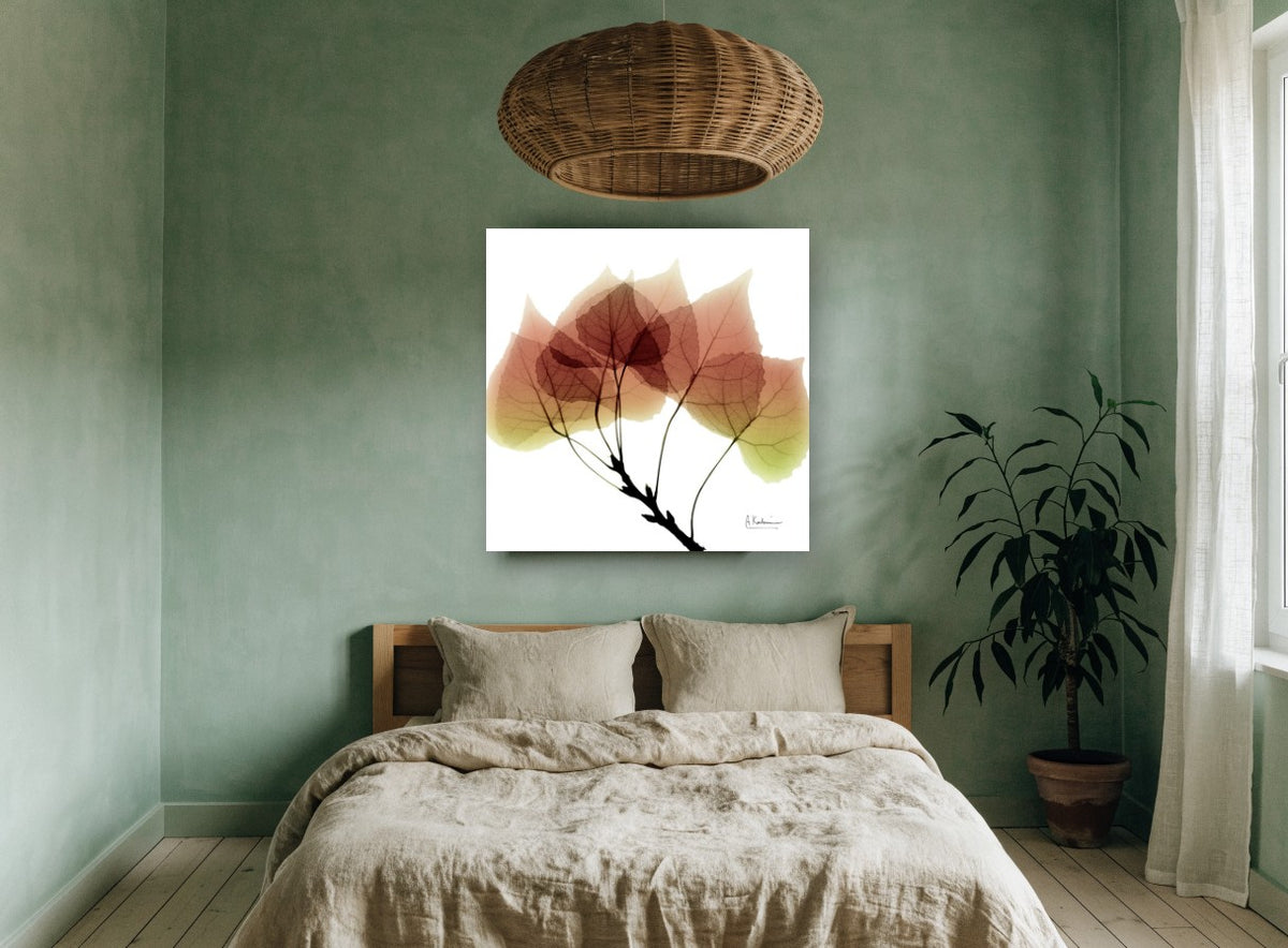 Translucent Aspen Branch floral canvas print on the wall of a bedroom
