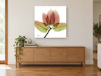 Translucent Autumn Leaves floral canvas print on the wall of a living room above a sideboard