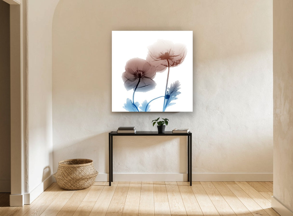 Translucent Poppy Pair floral canvas print on the wall of a hallway