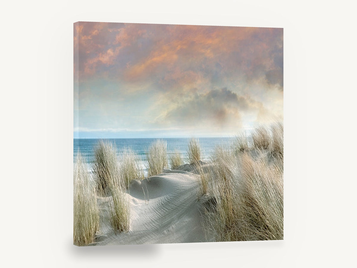 Dune Grass Dawn, beach dunes grass sunset photograph, coastal canvas wall art print ready to hang