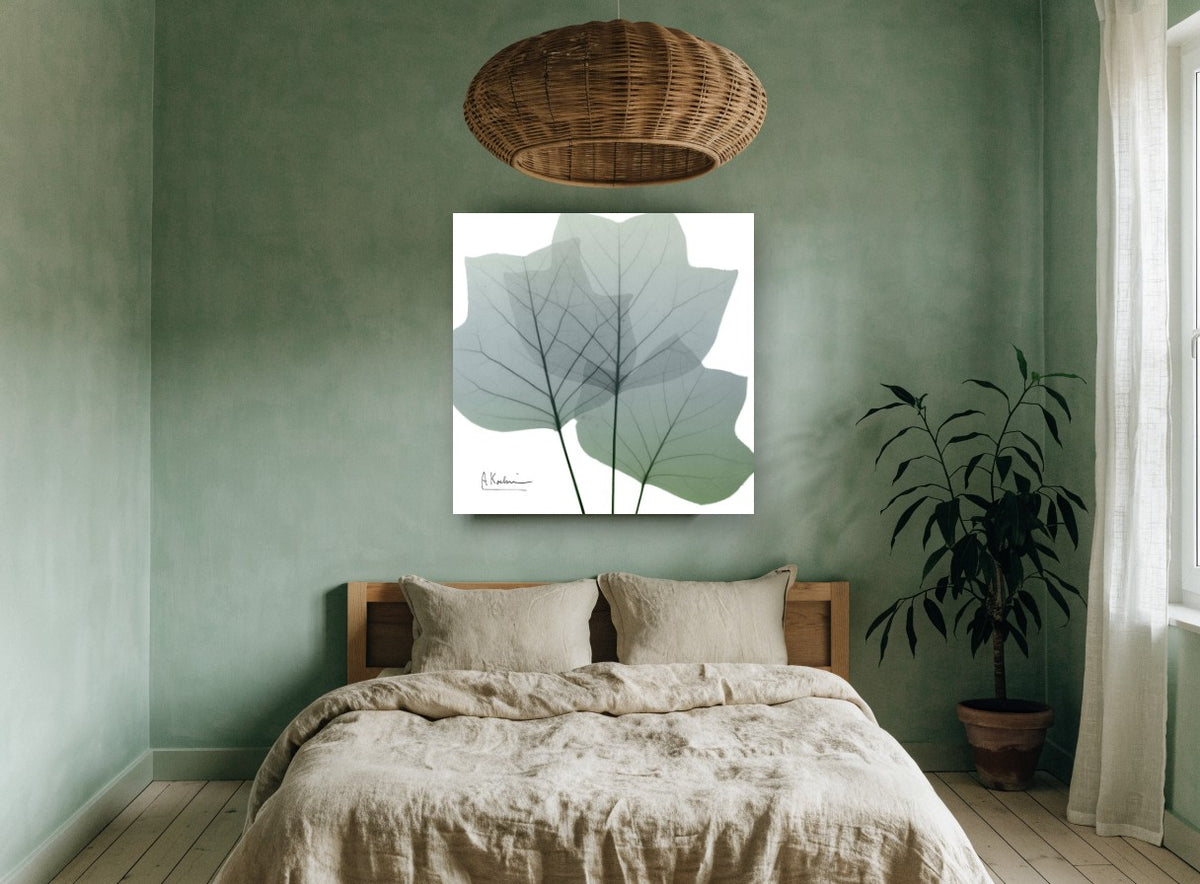 Translucent Tulip Leaves floral canvas print on the wall of a bedroom