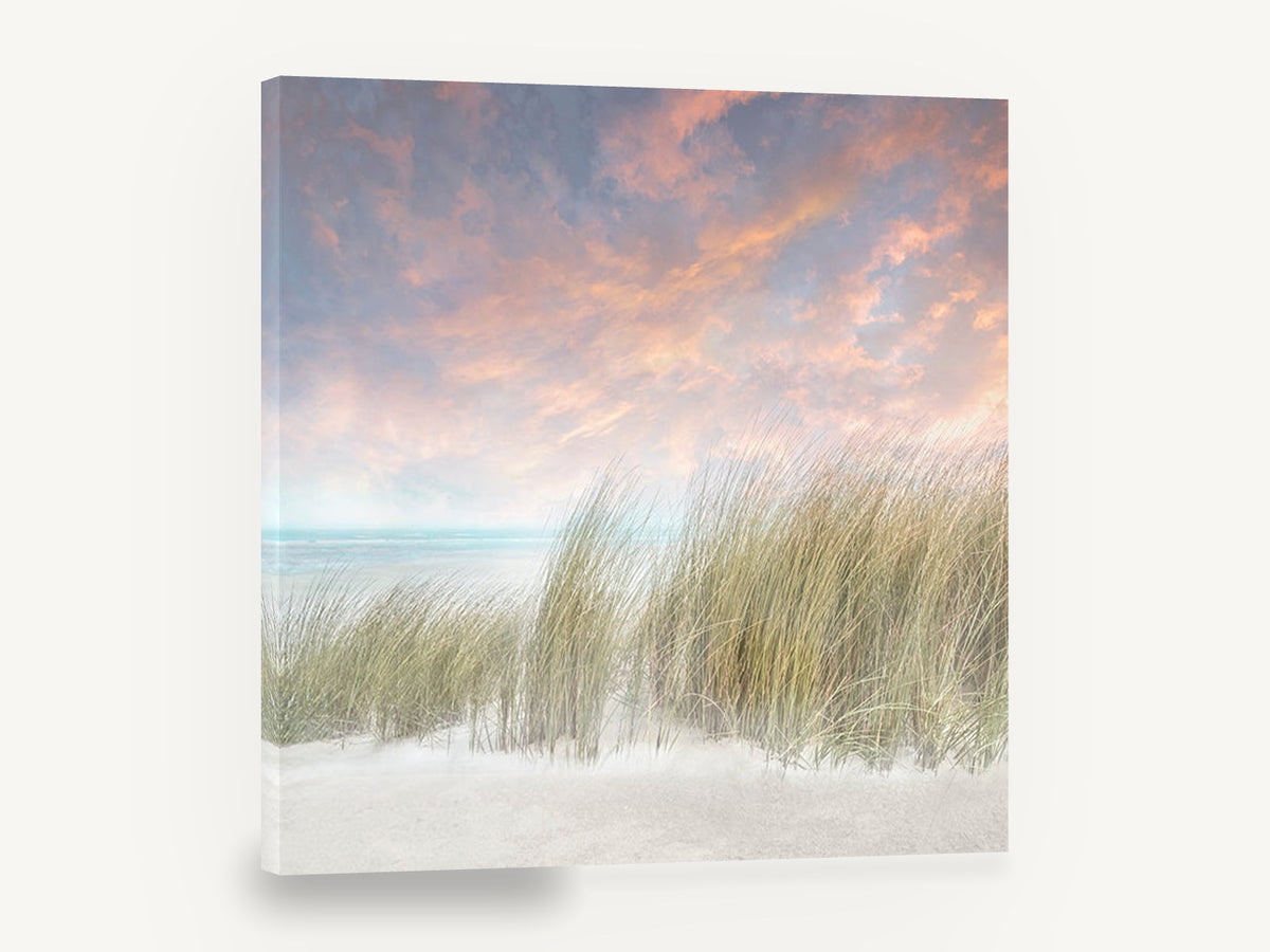 Windswept Dune Grass, dune grass pink sky beach photograph, coastal canvas wall art print ready to hang