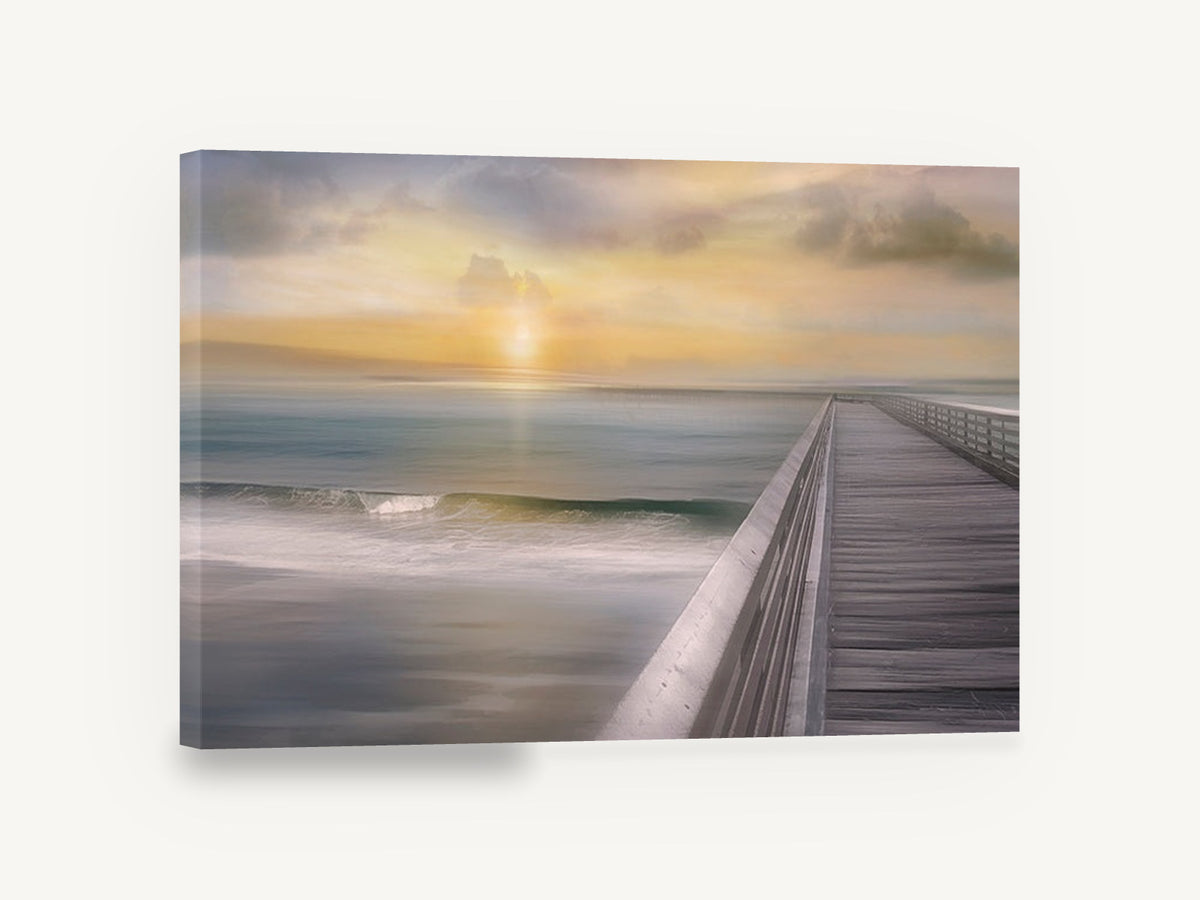 Pier at Sundown, pier at sunset coastal photograph, coastal canvas wall art print ready to hang