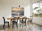 Pier at Sundown coastal canvas print on the wall of a dining room
