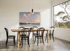 Pastel Pier Dusk coastal canvas print on the wall of a dining room