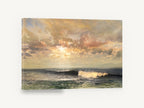 Golden Light Over Waves, golden sunset sky ocean wave seascape, coastal canvas wall art print ready to hang