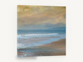 Golden Dusk Shoreline, golden sky beach seascape photograph, coastal canvas wall art print ready to hang