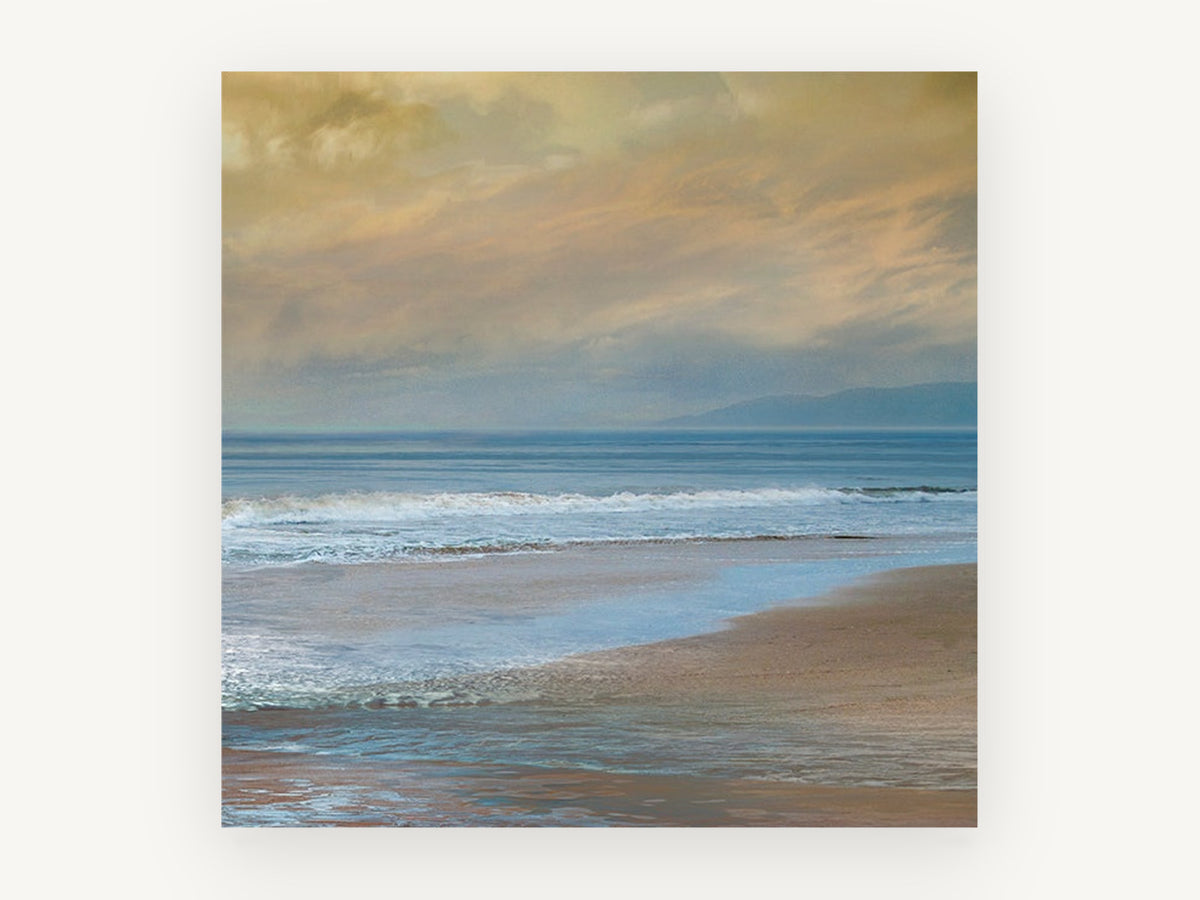 Golden Dusk Shoreline, coastal canvas wall art print, front view