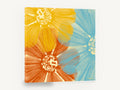 Overlapping Sunshine Blooms, yellow orange blue flower illustration, floral canvas wall art print ready to hang
