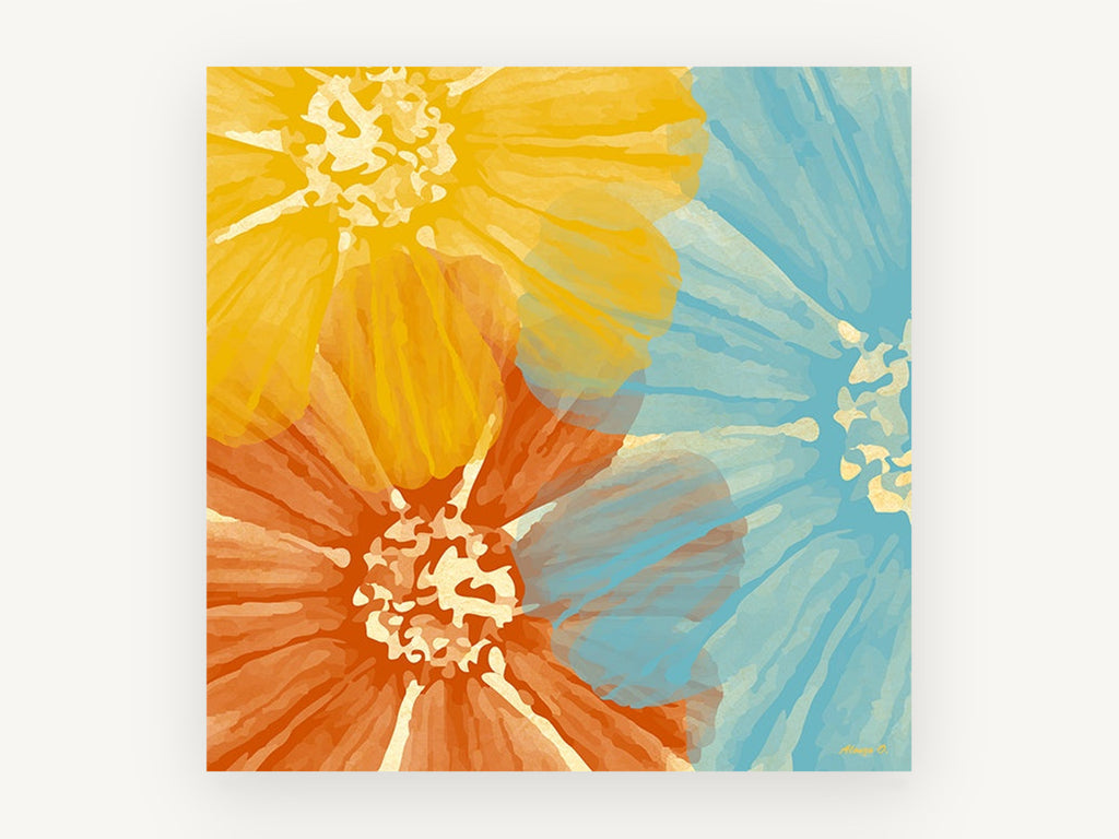 Overlapping Sunshine Blooms, floral canvas wall art print, front view