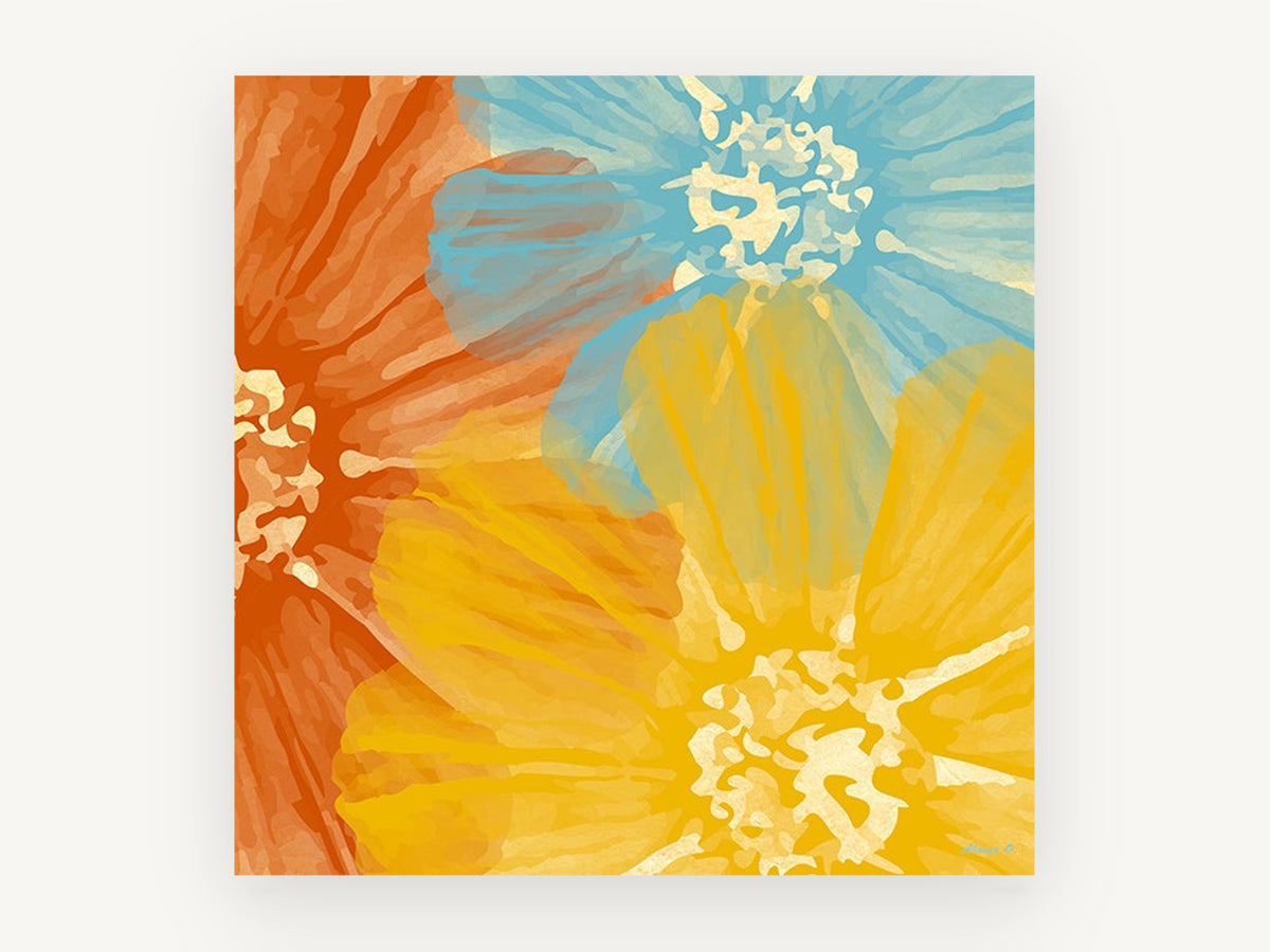 Overlapping Sunshine Blooms, floral canvas wall art print, front view