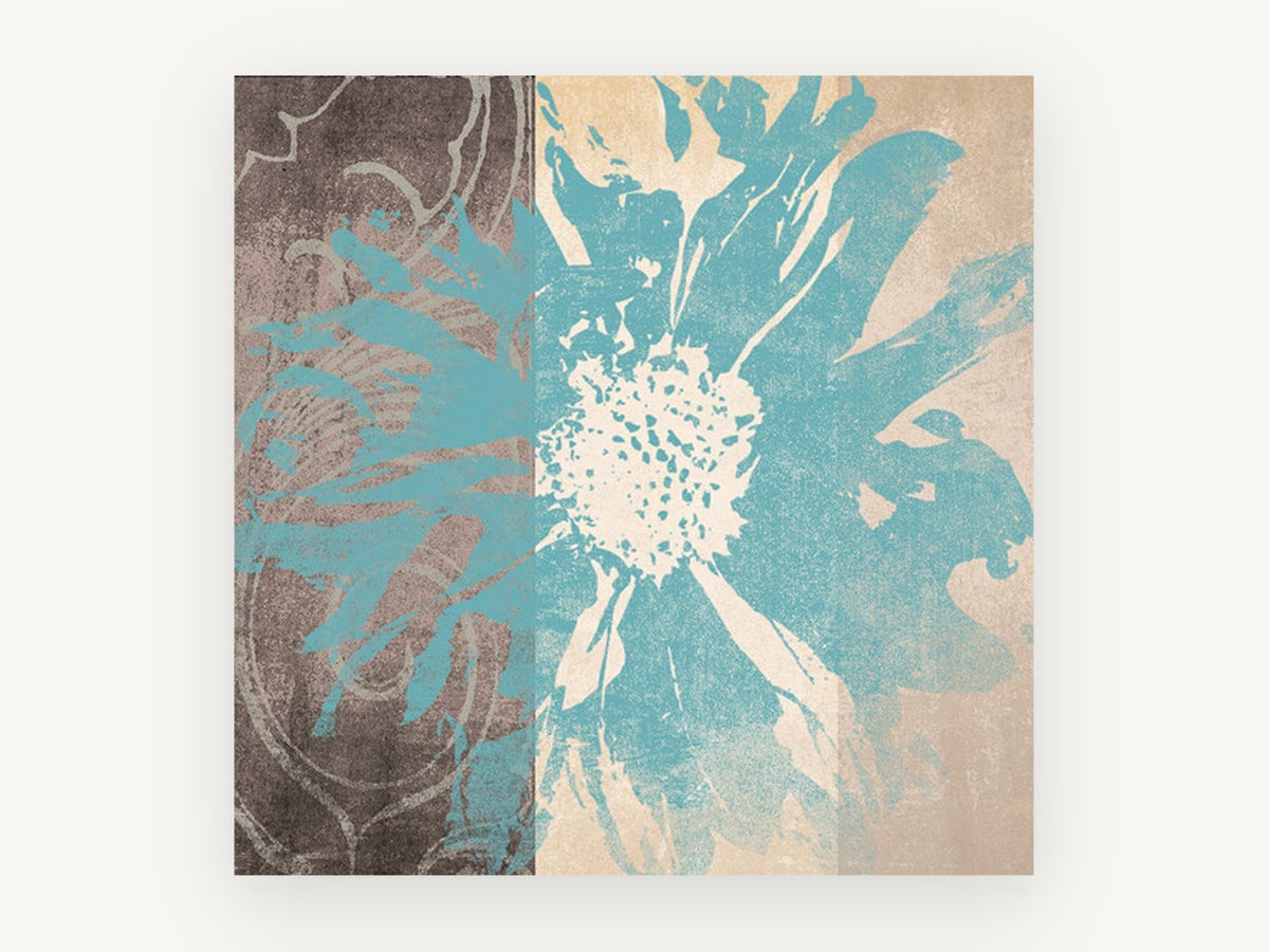 Teal Bloom Divide, floral canvas wall art print, front view