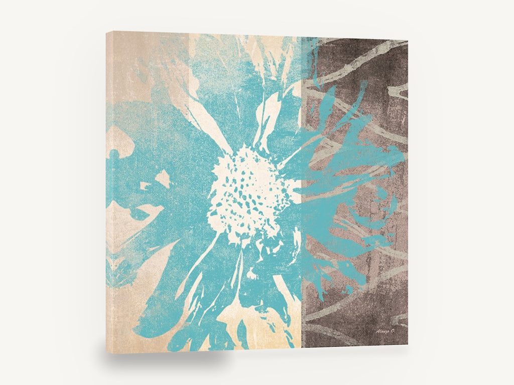 Teal Bloom Split, teal daisy abstract floral, floral canvas wall art print ready to hang