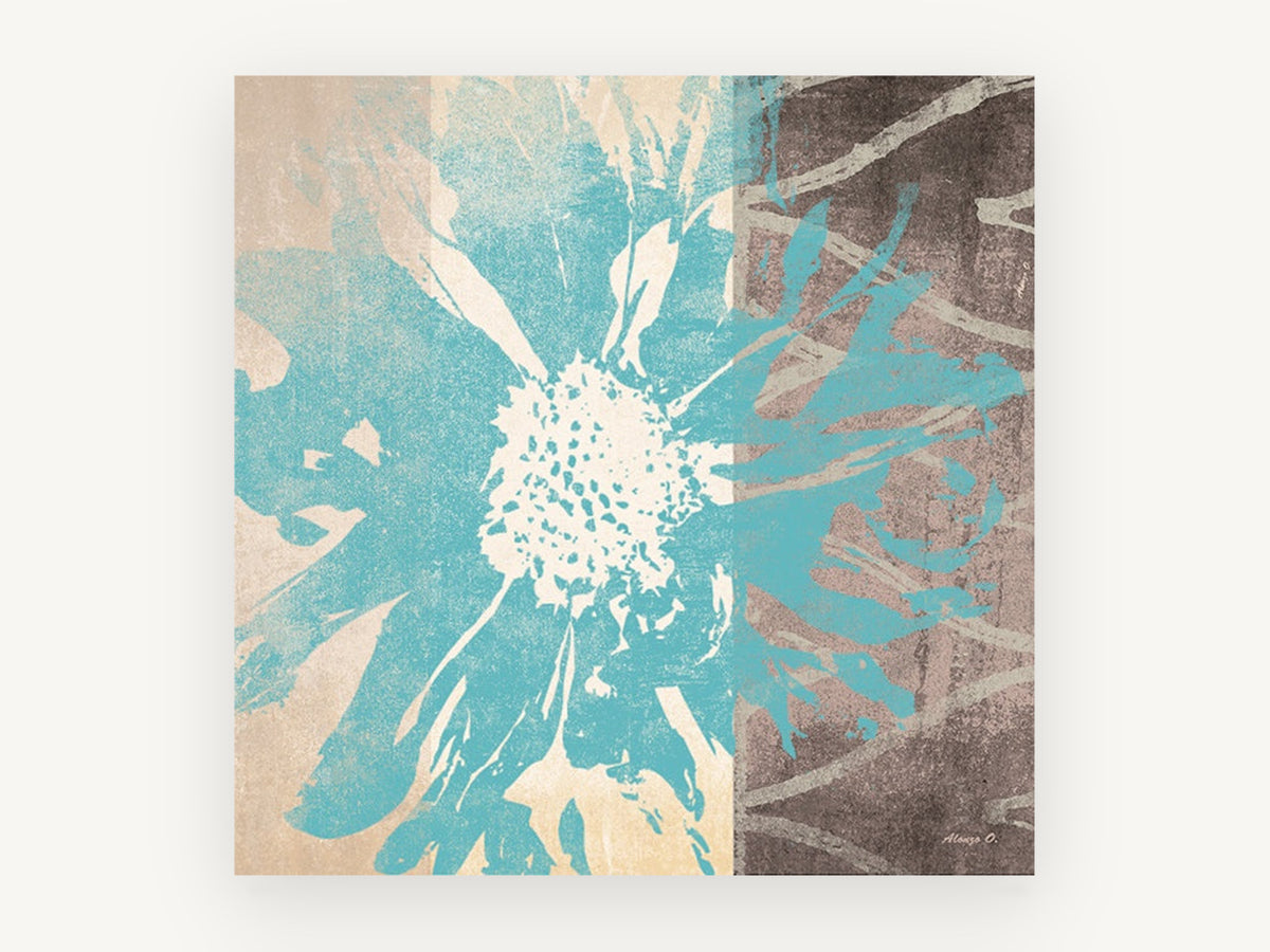 Teal Bloom Split, floral canvas wall art print, front view