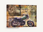 Plated Motorbike Collage, vintage motorcycle number plate collage, stretched canvas wall art print ready to hang