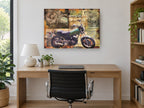 Plated Motorbike Collage vintage canvas print on the wall of a study