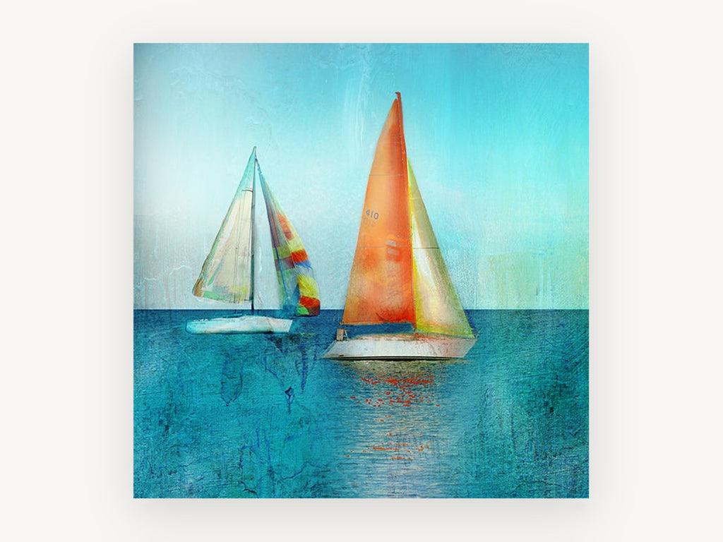 Two Sails at Noon, coastal canvas wall art print, front view
