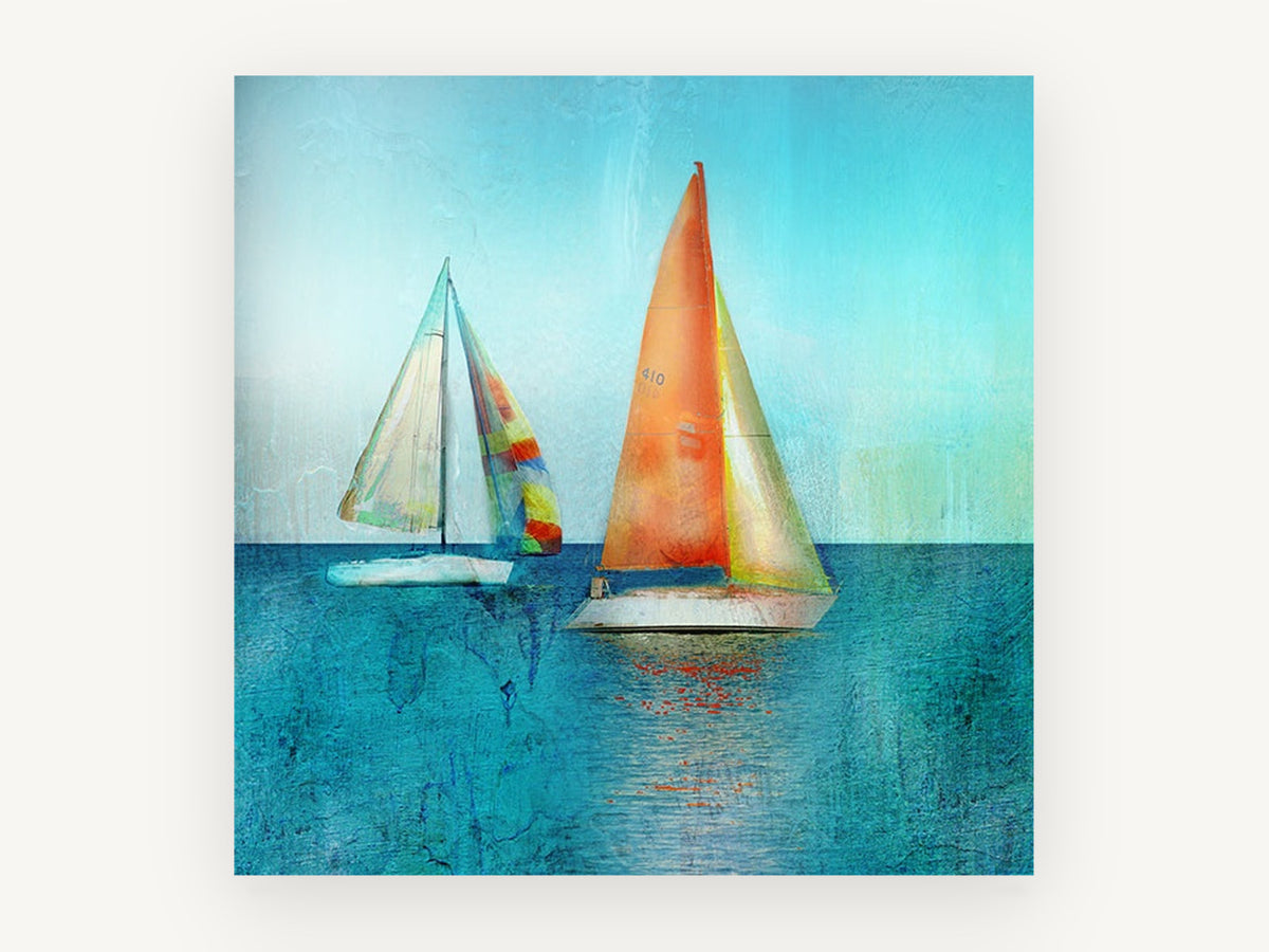 Two Sails at Noon, coastal canvas wall art print, front view