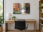 Autumn Lane Glow landscape canvas print on the wall of a study