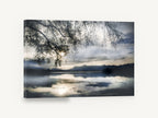 Silver Lake Branches, misty lake sunset tree photograph, landscape canvas wall art print ready to hang