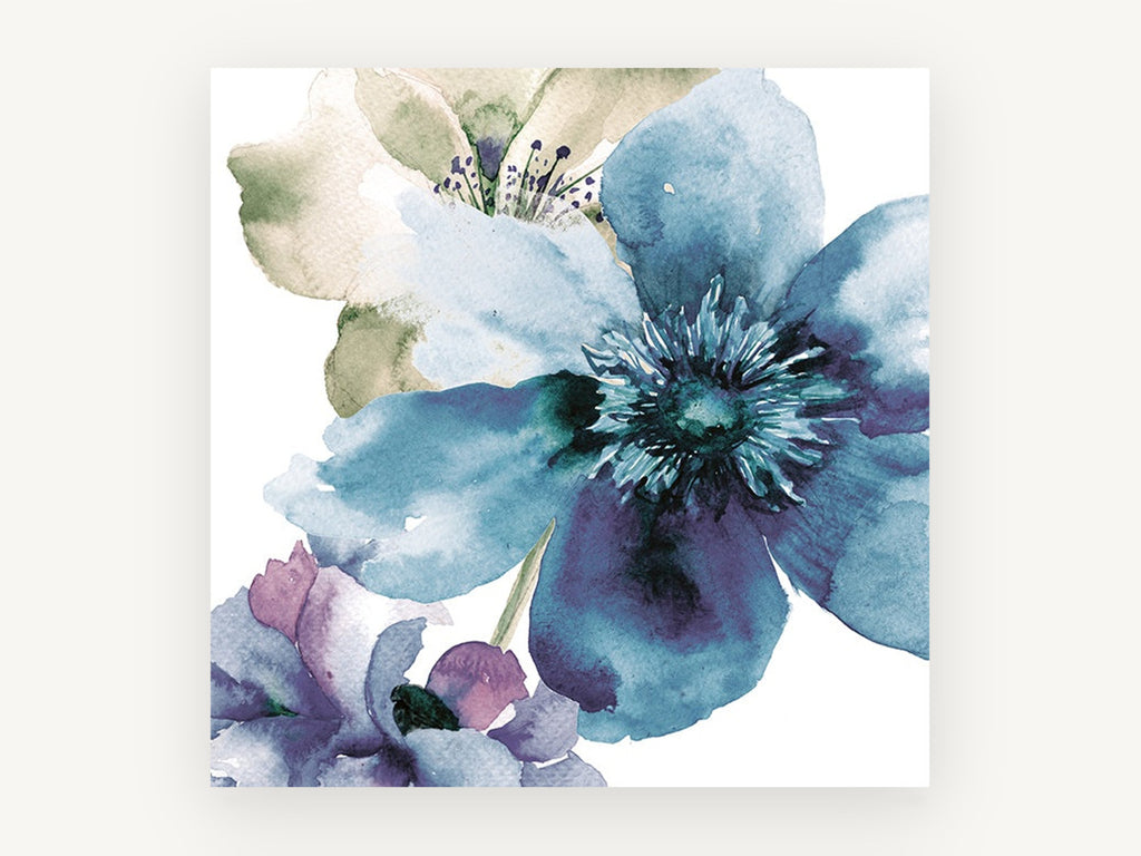 Teal Bloom Wash, floral canvas wall art print, front view