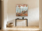 Birch Lake Walk landscape canvas print on the wall of a hallway