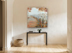 Birch Path Haze landscape canvas print on the wall of a hallway