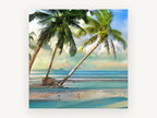 Leaning Palms Shoreline, coastal canvas wall art print, front view