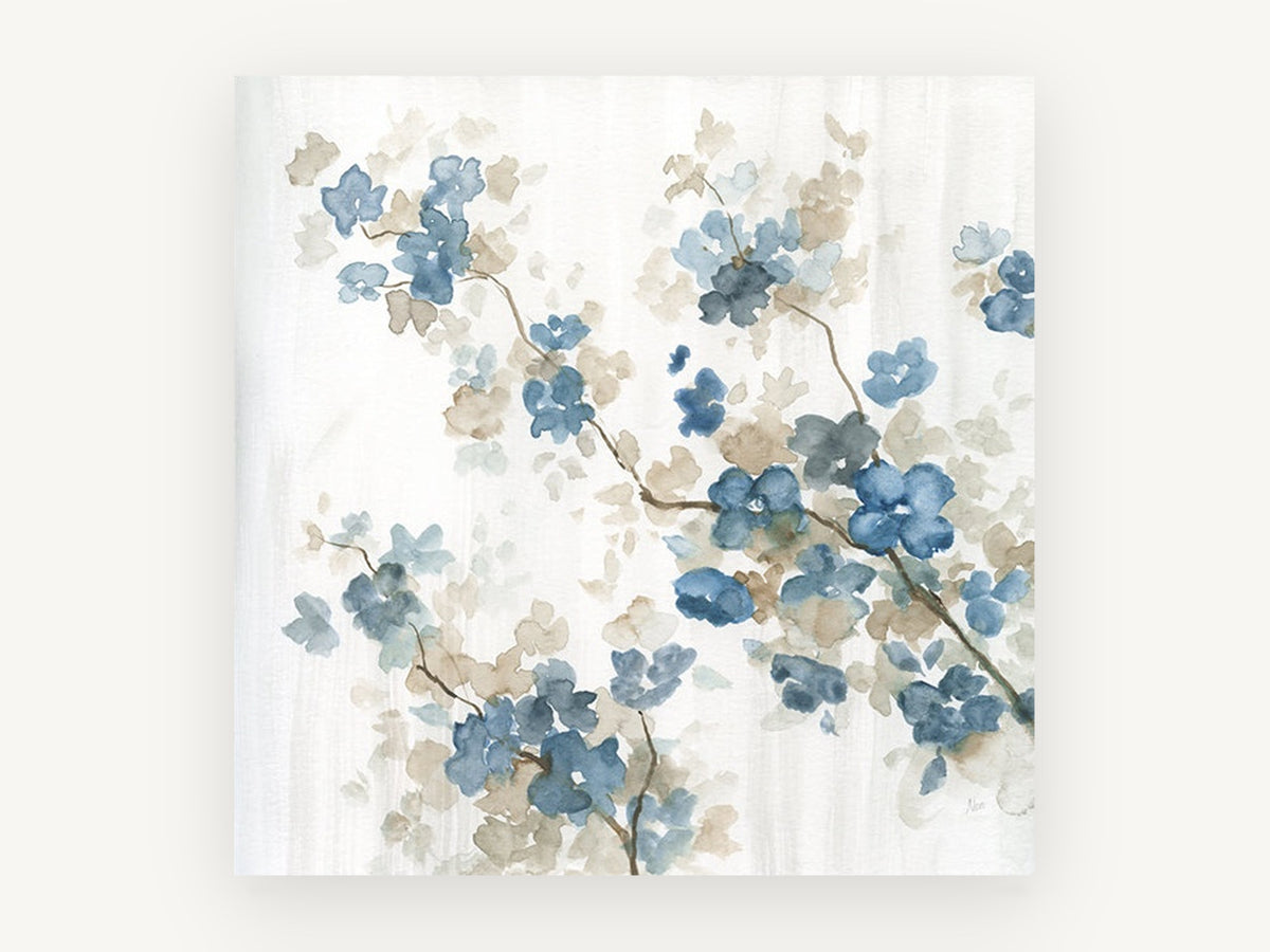 Blue Blossom Drift, floral canvas wall art print, front view