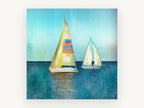 Two Sails Teal Calm, coastal canvas wall art print, front view