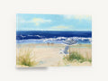 Striped Umbrella Shore, beach umbrella chair seascape painting, coastal canvas wall art print ready to hang