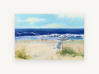 Striped Umbrella Shore, coastal canvas wall art print, front view