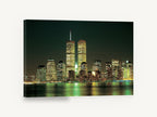 Emerald Harbour Skyline, twin towers night skyline photograph, coastal canvas wall art print ready to hang