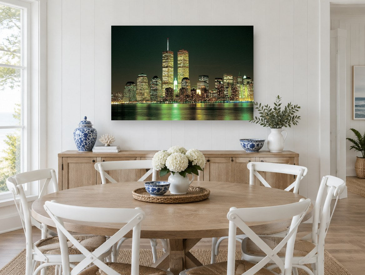 Emerald Harbour Skyline coastal canvas print on the wall of a Hamptons dining room