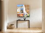 Summer Beach Montage coastal canvas print on the wall of a hallway